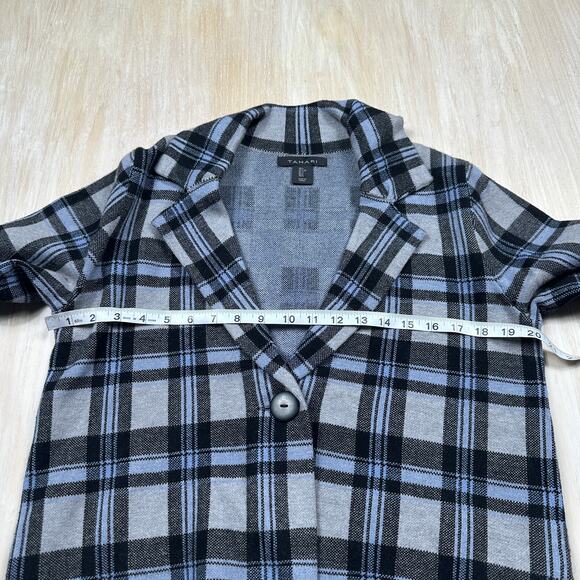 Tahari Black Gray Blue Plaid Cropped One Button Blazer Jacket Long Sleeve Large - Picture 7 of 12